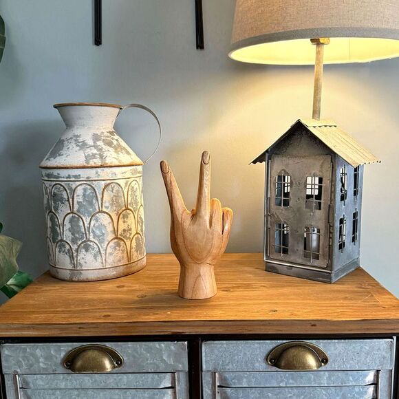 Carved Wooden Peace Sign Hand Gesture Statue Natural Finish 7.75 Inches High - Picture 7 of 10